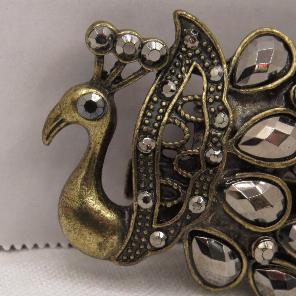 Vintage Peacock Hair Clip/Brooch Pin Teardrop Rhinestones -missing 2 tiny stones - Picture 3 of 9